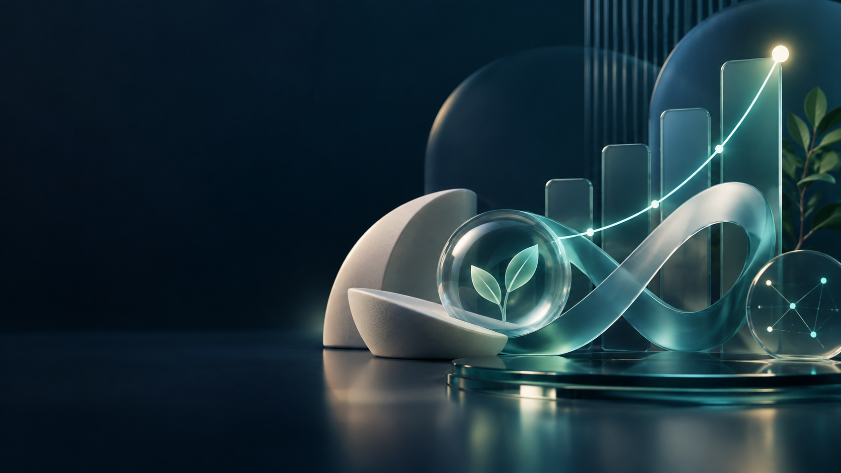 Composição abstrata sobre estratégia digital e crescimento sustentável